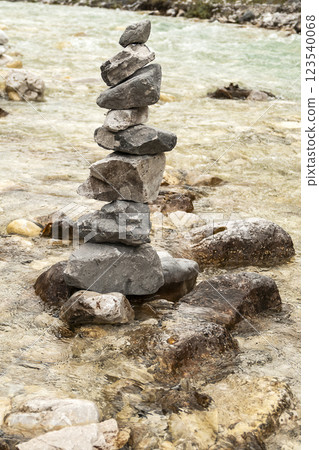 Landscape of Isar river origin, Scharnitz, Austria 123540068