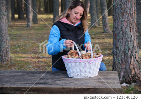 a girl with a basket of mushrooms a girl with a basket of mushrooms 123540120