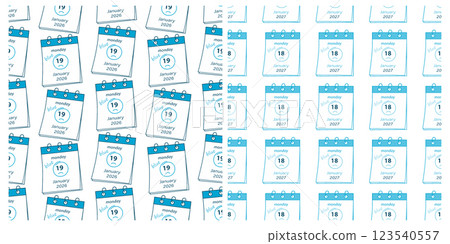 2026 January 19 and 2027 January 18 Calendar pages with date and hand drawn text Seamless Patterns 123540557