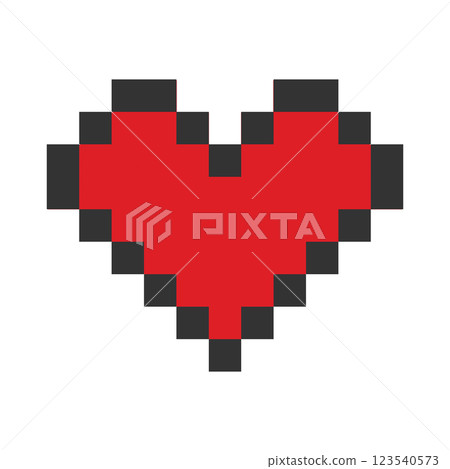 Pixel art Stylized Heart shape in red and Black stroke St Valentine Day greeting design element idea 123540573