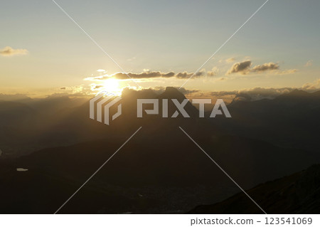 Panoramic view Hohe Munde  from Nordlinger hut on Karwendel Hohenweg, Austria 123541069