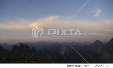 Panoramic view from Nordlinger hut on Karwendel Hohenweg, Austria 123541078