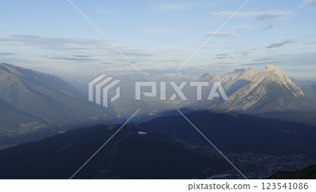Panoramic view from Nordlinger hut on Karwendel Hohenweg, Austria Panoramic view from Nordlinger hut on Karwendel Hohenweg, Austria 123541086