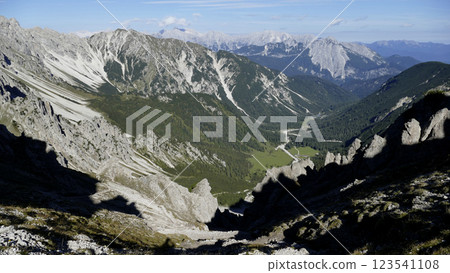 Stempeljoch Wilde Bande Steig at Karwendel mountains on Karwendel Hohenweg, Austria Stempeljoch Wilde Bande Steig at Karwendel mountains on Karwendel Hohenweg, Austria 123541108