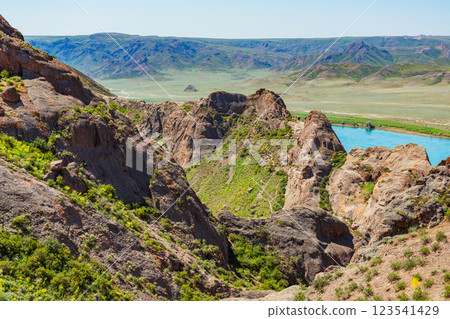 rocky mountains in Almaty. beautiful mountains with steppe in Kazakhstan 123541429