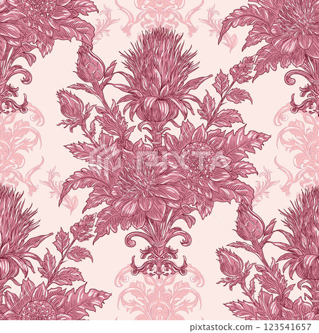 Burdock Floral Seamless Pattern: Elegant Vector Illustration for Fabrics, Wallpapers, and Packaging Design 123541657