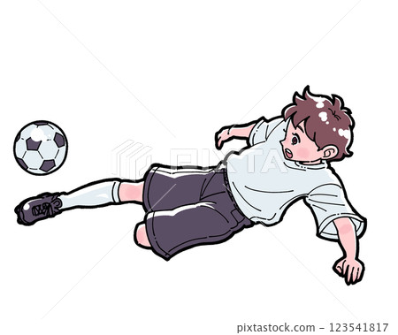 一個踢足球的男孩的插圖 一個踢足球的男孩的插圖 123541817
