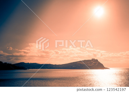 Greek temple of Poseidon at sunrise, Cape Sounio Greek temple of Poseidon at sunrise, Cape Sounio 123542197
