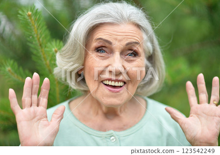 Portrait of a beautiful elderly woman in the park 123542249