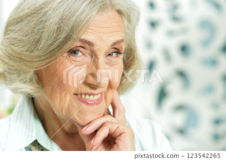 Portrait of smiling senior woman posing at home Portrait of smiling senior woman posing at home 123542265