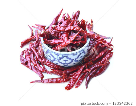 Red dried chilies in a Thai-style bowl. Red dried chilies in a Thai-style bowl. 123542362