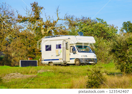 Rv motorhome on nature. Holidays trip. 123542407