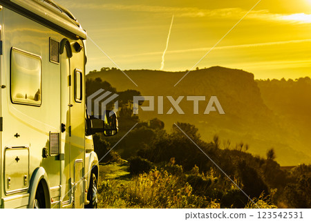 Motor home on seaside cliff, Spain 123542531