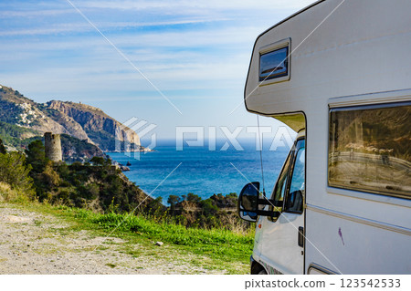 Motor home on seaside cliff, Spain 123542533