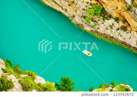 Boats on water, Verdon Gorge in Provence France. 123542672