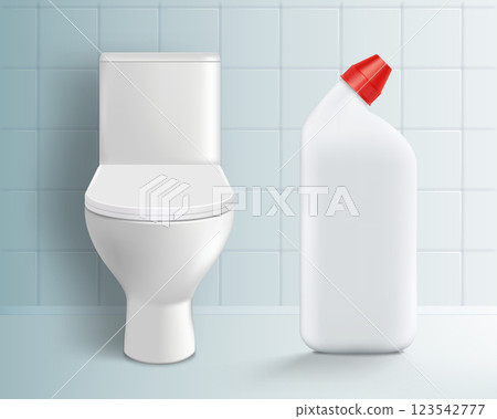 Packaging plastic bottle with toilet cleaner 123542777