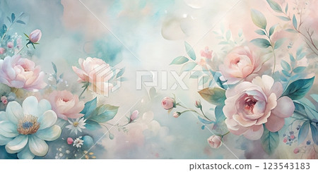 Serene Watercolor Flower Arrangement in Light Pastels and Gentle Hues 123543183
