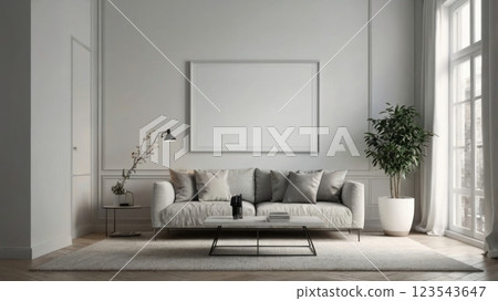 Modern luxury living room with elegant neutral decor 123543647