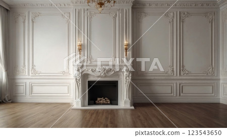 Luxurious classic interior with gold-framed decor. 123543650
