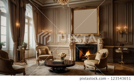 Luxurious classic interior with gold-framed decor. 123543651