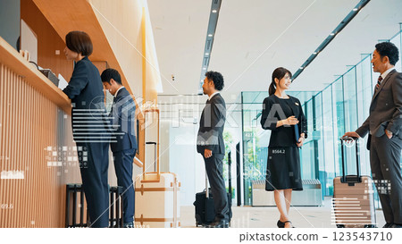 People queuing in the lobby and statistical data image 123543710