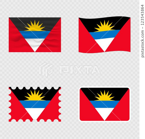 Antigua and Barbuda national flag in four different styles. 123543864
