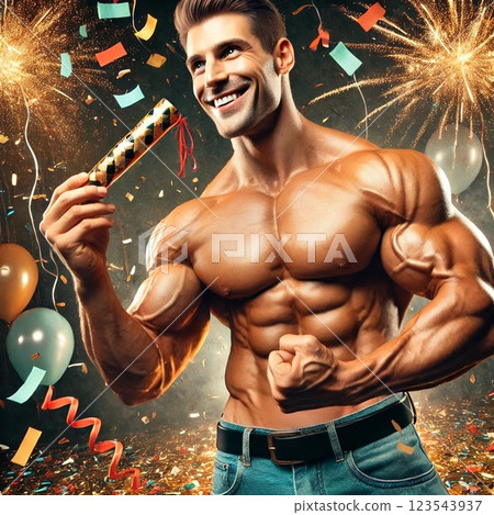 Muscular man holding a cracker 123543937