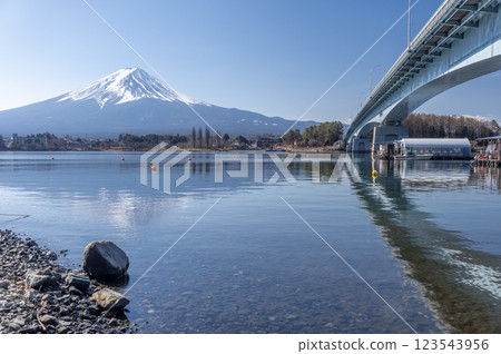 冬季的河口湖大橋和富士山 123543956
