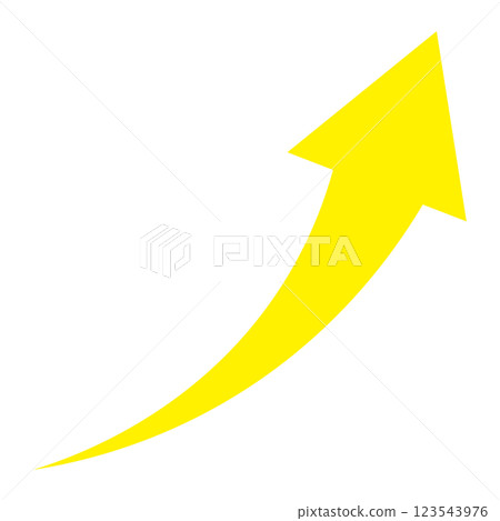 白色背景上向右上升的黃色箭頭的簡單圖示 123543976