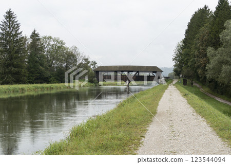 Wooden bridge at Way of St. James Isar Loisach Tiroler Ache  Inn 123544094