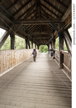 Wooden bridge at Way of St. James Isar Loisach Tiroler Ache Inn Wooden bridge at Way of St. James Isar Loisach Tiroler Ache Inn 123544097
