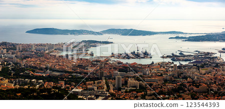 Toulon city and coastline from Faron mountain Toulon city and coastline from Faron mountain 123544393