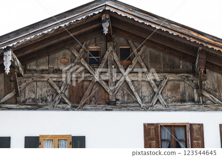 Traditional house painting in Mittenwald, Bavaria, Germany 123544645