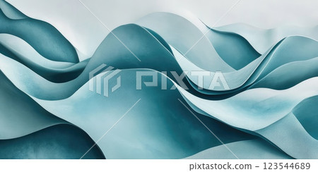 Fluid undulations of blue abstract waves captured in serene tones against a soft background Fluid undulations of blue abstract waves captured in serene tones against a soft background 123544689