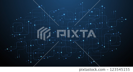 Digital tech motherboard texture design. Creative idea AI banner concept for internet technology. Software coding. Engineering concept for poster, cover, banner, header, web, presentation template 123545155