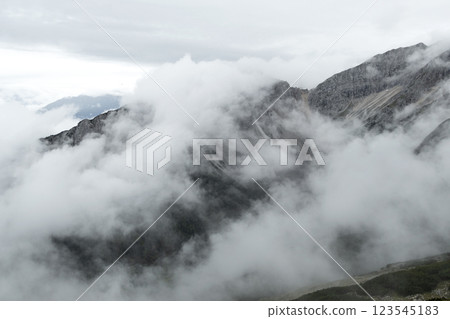 Stempeljoch at Karwendel mountains on Karwendel Hohenweg in Austria 123545183
