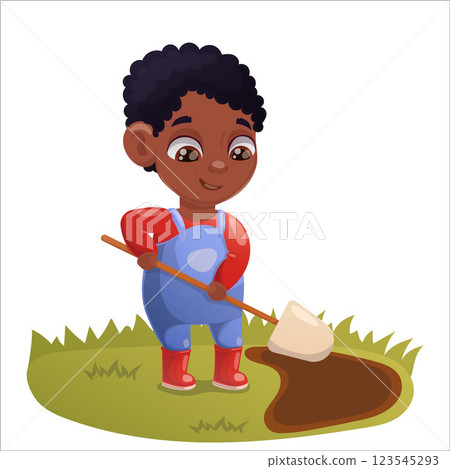 Illustration of a child doing gardening and animal husbandry Illustration of a child doing gardening and animal husbandry 123545293