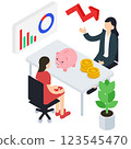 Isometric illustration of a woman consulting with a female financial planner 123545470