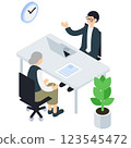 Isometric illustration of an elderly woman consulting a male advisor 123545472