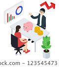 Isometric illustration of a woman consulting with a male financial planner 123545473