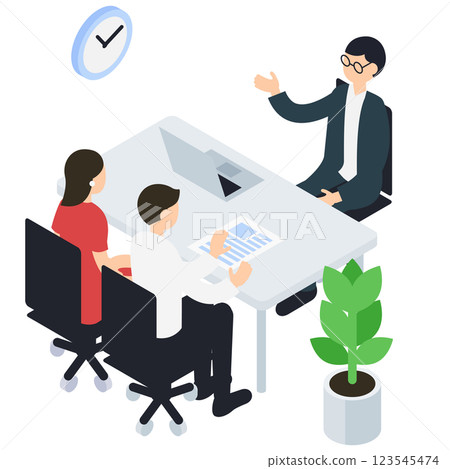 Isometric illustration of people having business meetings and consultations 123545474