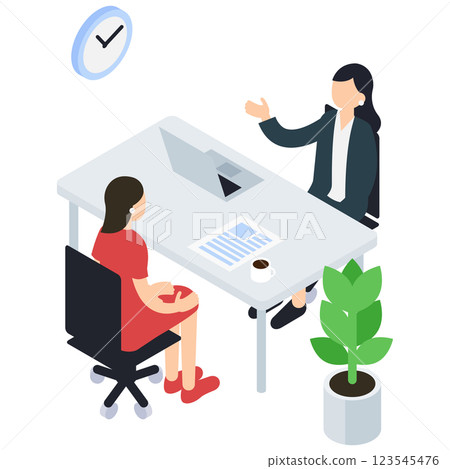 Isometric illustration of a woman consulting a female advisor 123545476