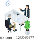 Isometric illustration of an elderly woman consulting a female advisor 123545477