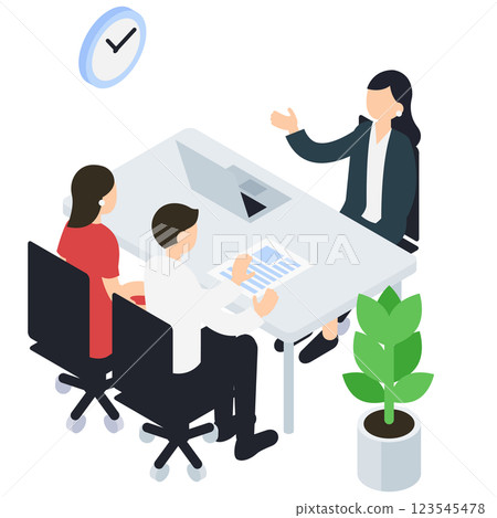 舉行商務會議和諮詢的人員的等距插圖 123545478