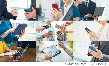 Collage image of people using various mobile devices 123545561