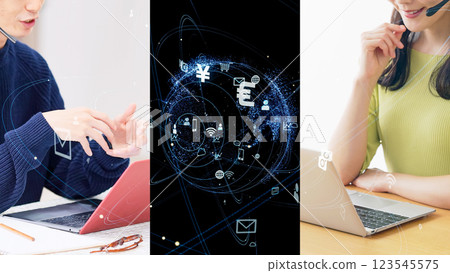 Collage image of people having a remote meeting and networking Collage image of people having a remote meeting and networking 123545575