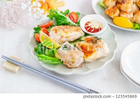 Chicken breast and cheese wrapped in a wrap 123545669