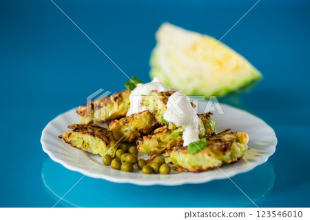 vegetable cabbage cutlets on a blue background vegetable cabbage cutlets on a blue background 123546010