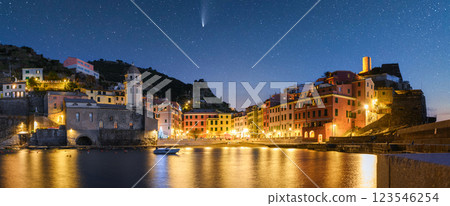 Night view on fishing village Vernazza with multicolored houses 123546254
