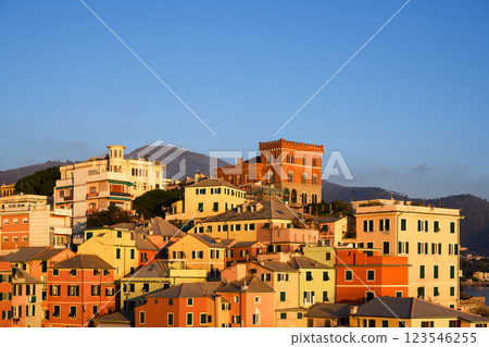 Old fishing village Boccadasse colorful houses at sunset light, 123546255